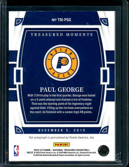 2022/23 Panini National Treasures Paul George Treasured Moments Auto /25 Pacers - Trading Card Market