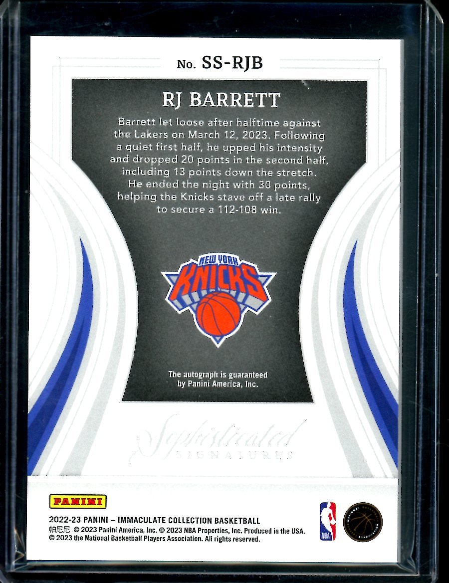 2022/23 Panini Immaculate RJ Barrett Sophisticated Signatures Auto /25 Knicks - Trading Card Market
