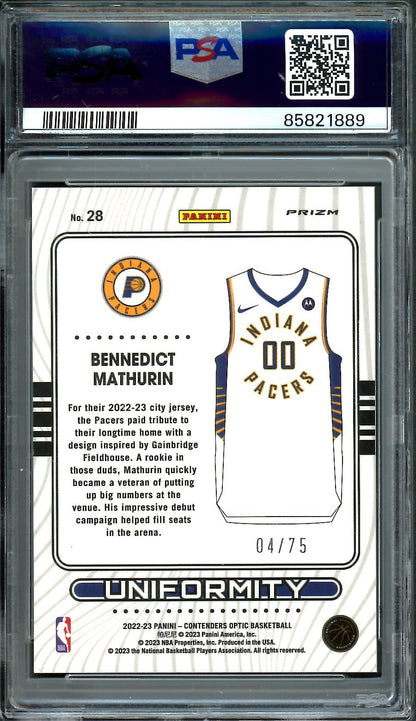 2022/23 Panini Contenders Optic Bennedict Mathurin Rookie Uniformity Blue Cracked Ice /75 PSA 8 - Trading Card Market