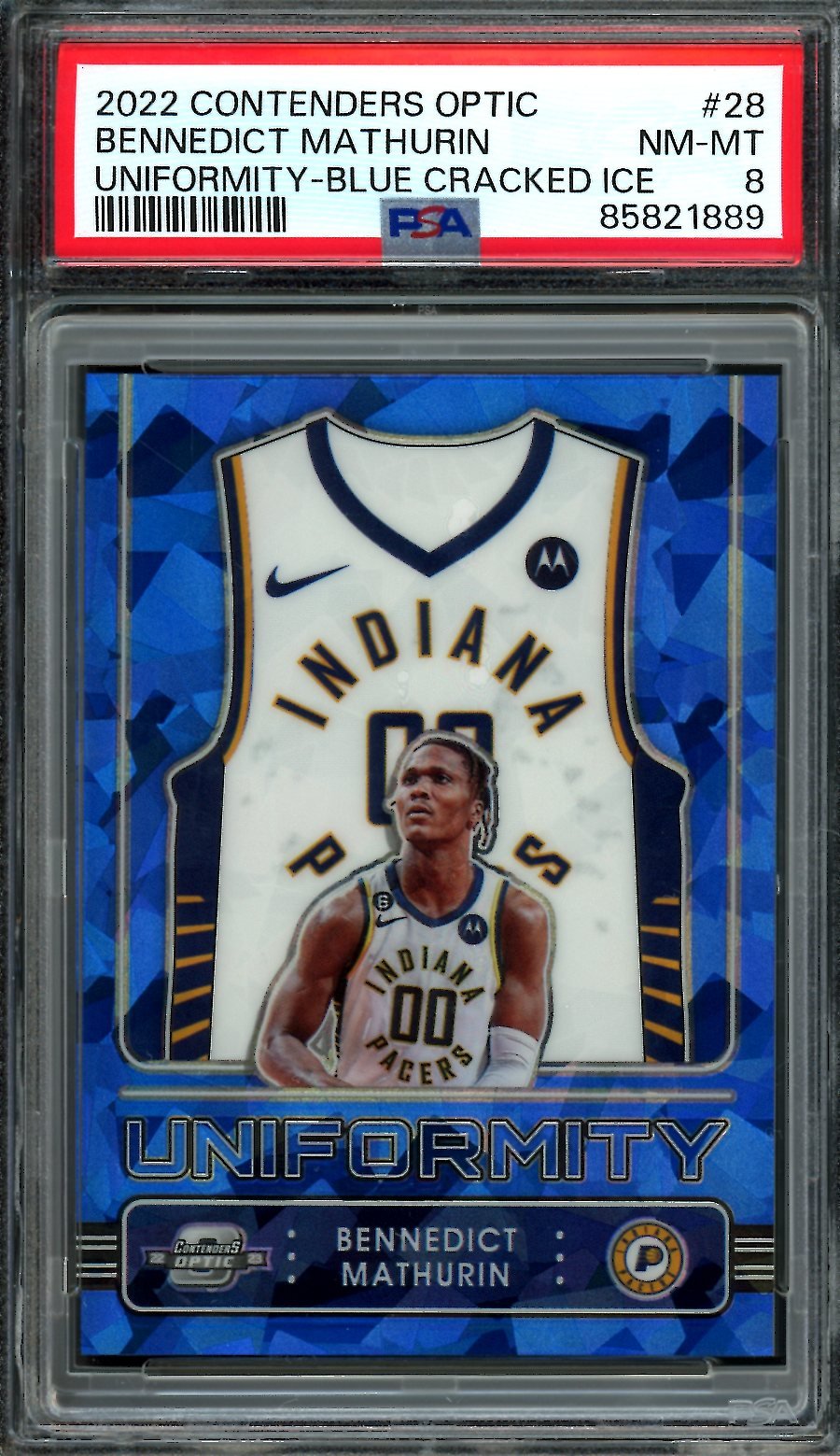 2022/23 Panini Contenders Optic Bennedict Mathurin Rookie Uniformity Blue Cracked Ice /75 PSA 8 - Trading Card Market