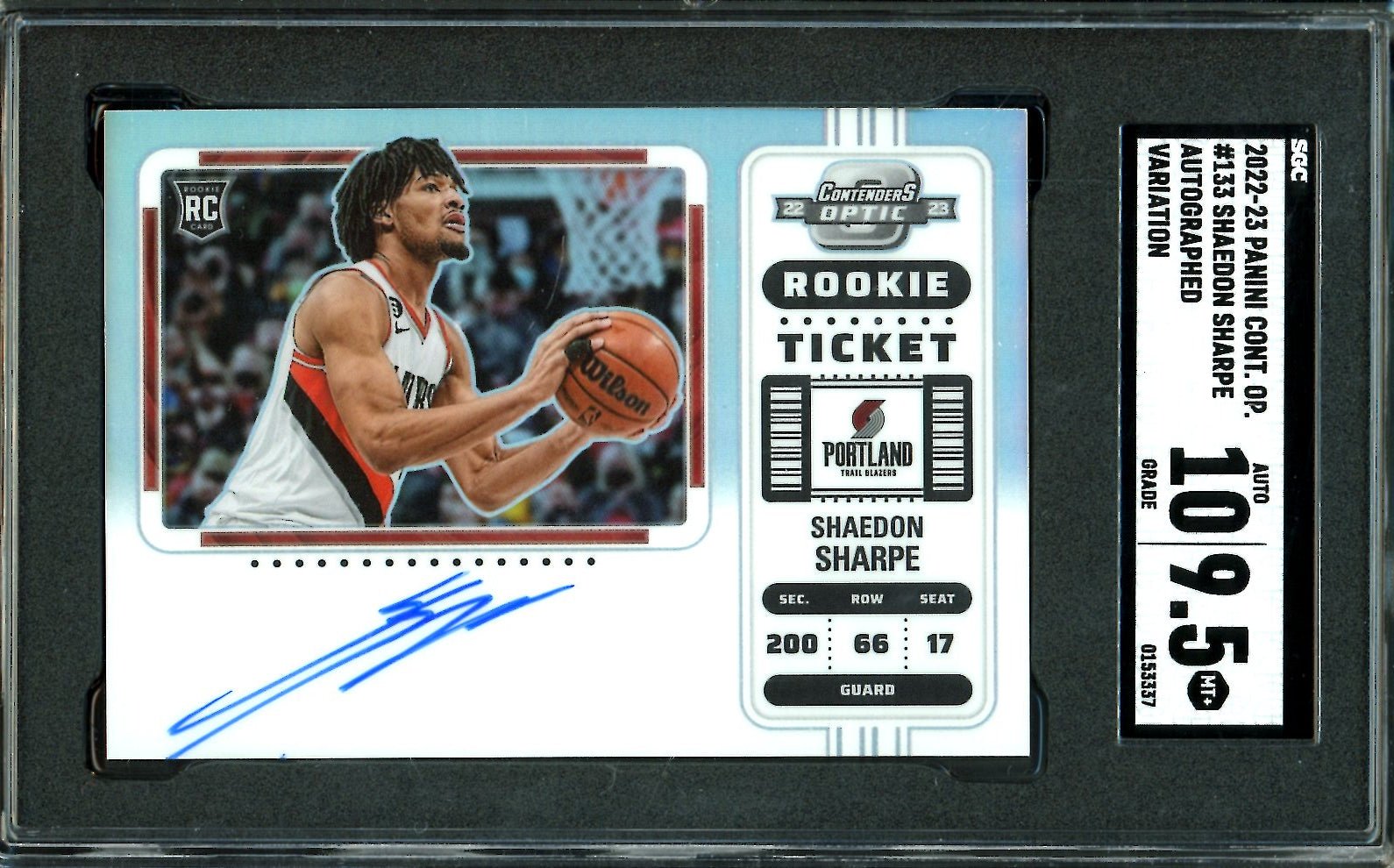 2022/23 Panini Contenders Optic Shaedon Sharpe Rookie Ticket Variation Auto SGC 9.5 Trail Blazers - Trading Card Market