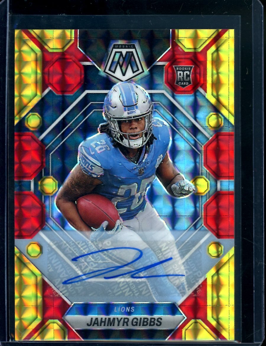 2023 Panini Mosaic Choice Jahmyr Gibbs Rookie Red & Yellow Auto Lions - Trading Card Market
