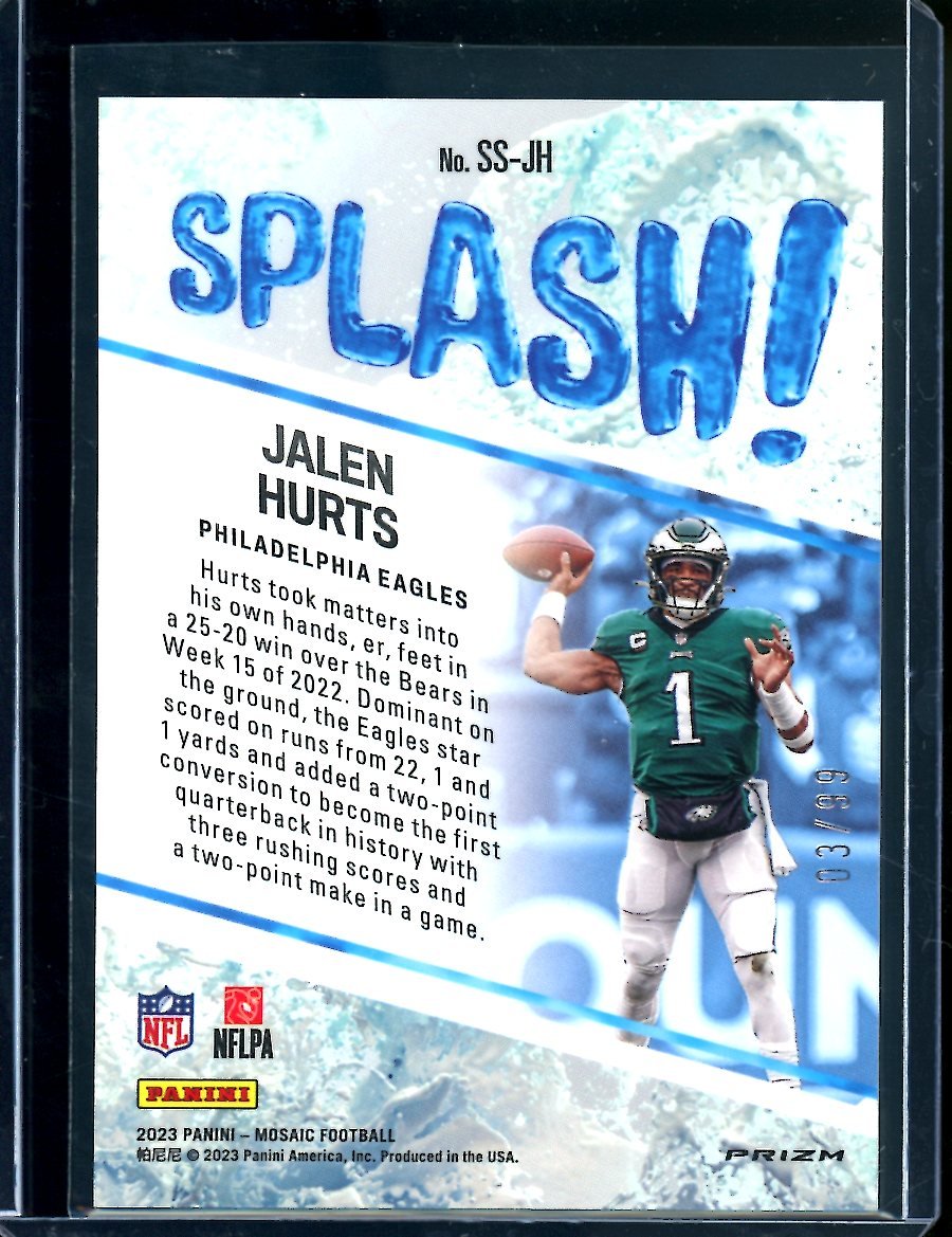 2023 Panini Mosaic Jalen Hurts Splash! Blue /99 Eagles - Trading Card Market