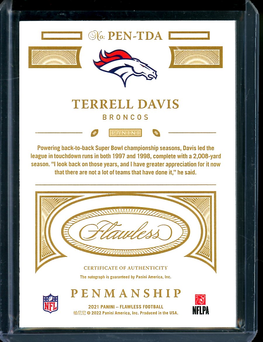 2021 Panini Flawless Terrell Davis Penmanship Emerald Auto /5 Broncos