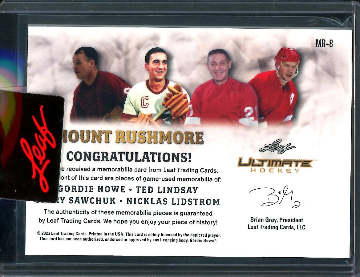 2023 Leaf Ultimate Hockey Gordie Howe/Ted Lindsay/Terry Sawchuk/Nicklas Lidstrom Mount Rushmore Quad Patch /25 - Trading Card Market