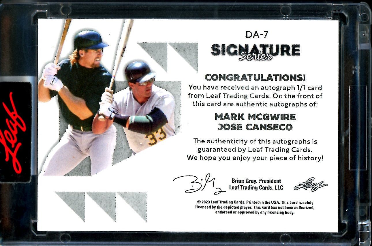 2023 Leaf Signature Series Mark McGwire/Jose Canseco Dual Auto 1/1 Athletics - Trading Card Market
