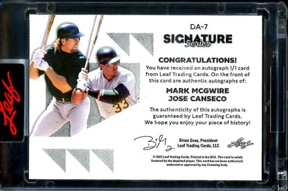 2023 Leaf Signature Series Mark McGwire/Jose Canseco Dual Auto 1/1 Athletics - Trading Card Market