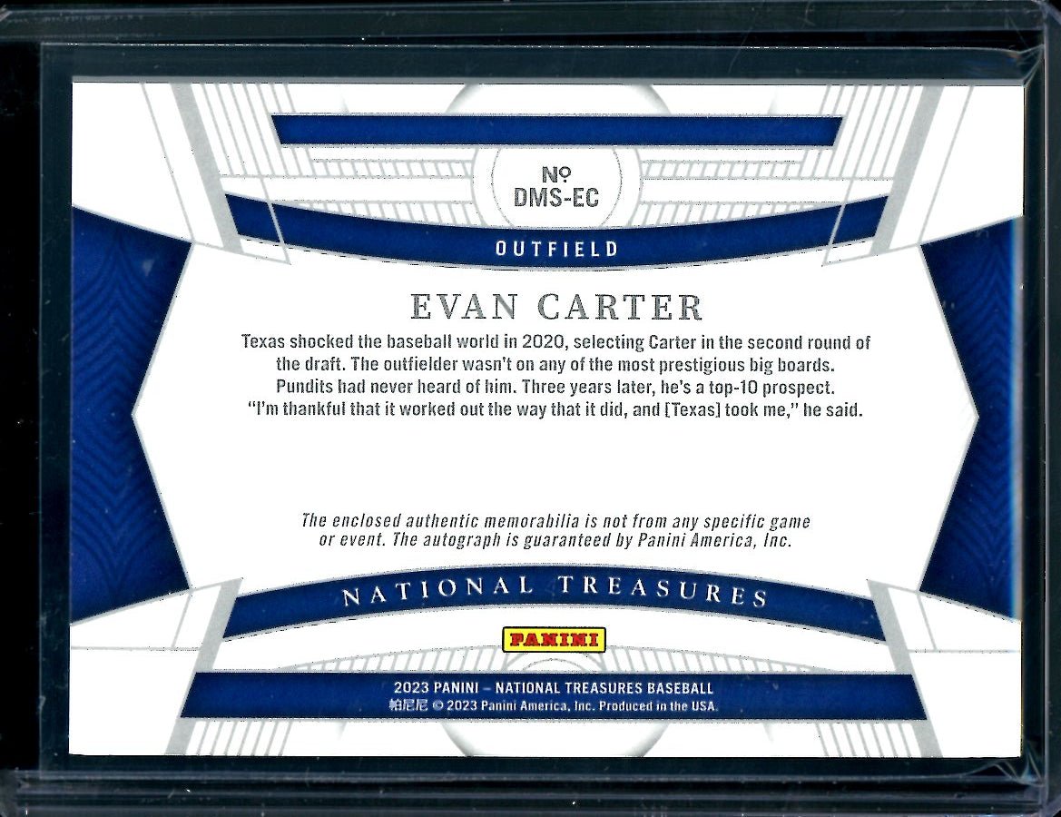 2023 Panini National Treasures Evan Carter Texas Patch Auto /99 Rangers - Trading Card Market