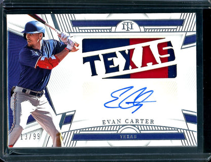 2023 Panini National Treasures Evan Carter Texas Patch Auto /99 Rangers - Trading Card Market