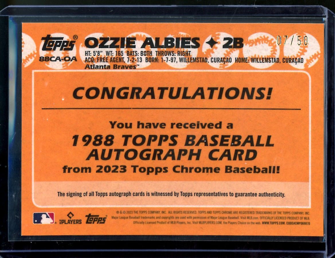 2023 Topps Chrome Ozzie Albies 1988 Topps Auto /50 Braves - Trading Card Market