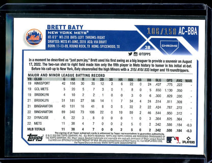 2023 Topps Chrome Brett Baty Rookie Blue Wave Auto /150 Mets - Trading Card Market