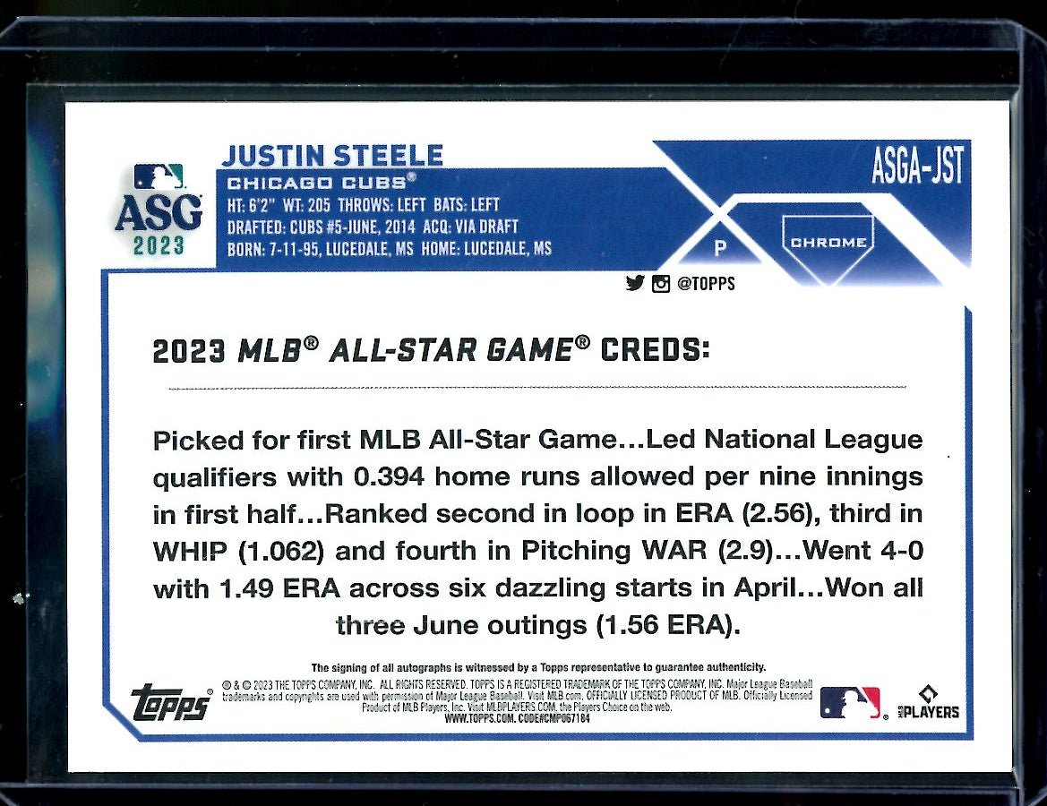 2023 Topps Chrome Justin Steele Rookie ASG Auto Cubs - Trading Card Market