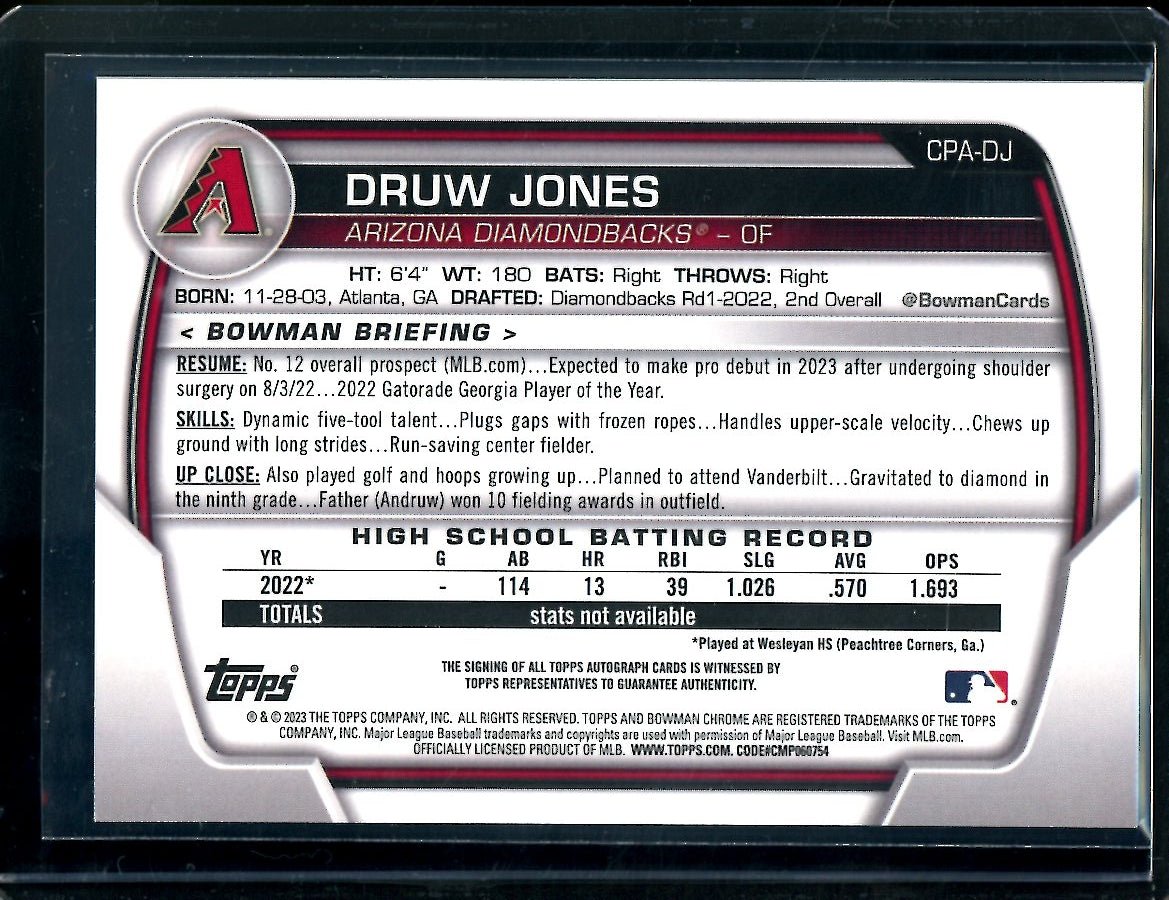 2023 Bowman Chrome Druw Jones 1st Bowman Auto Diamondbacks - Trading Card Market