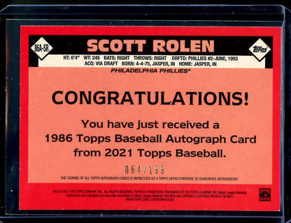 2021 Topps Scott Rolen 1986 Topps Auto /199 Phillies - Trading Card Market
