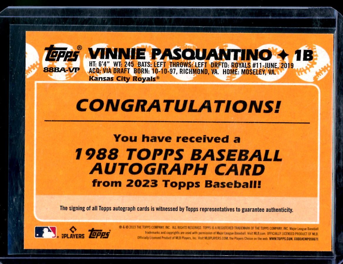 2023 Topps Vinnie Pasquantino Rookie 1988 Topps Auto Royals - Trading Card Market