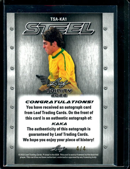 2022 Leaf Trinity Soccer Kaka Steel Auto /4 - Trading Card Market