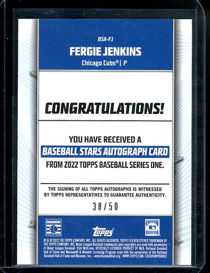 2022 Topps Fergie Jenkins Baseball Stars Auto Gold /50 Cubs - Trading Card Market
