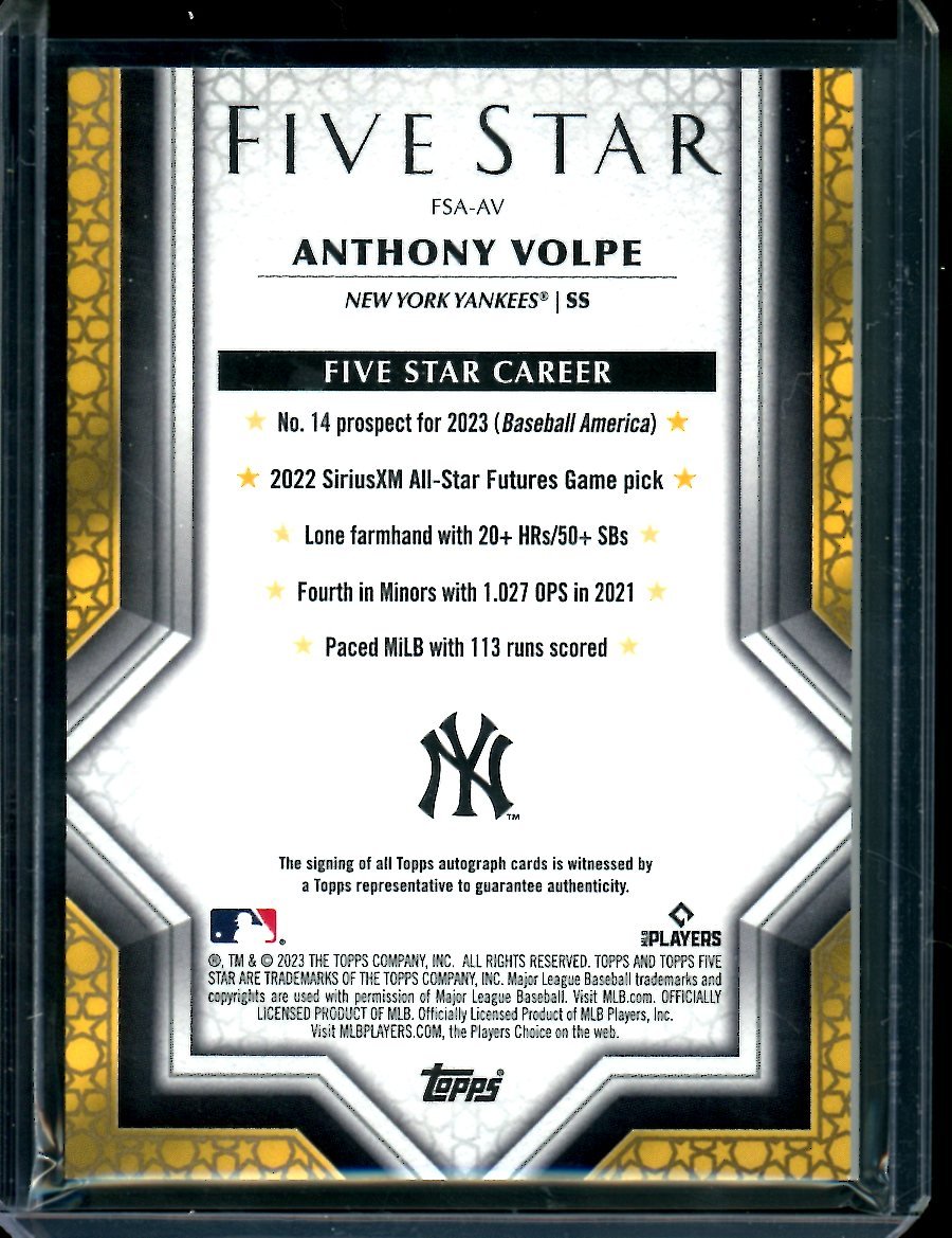 2023 Topps Five Star Anthony Volpe Rookie Auto Blue /25 Yankees - Trading Card Market
