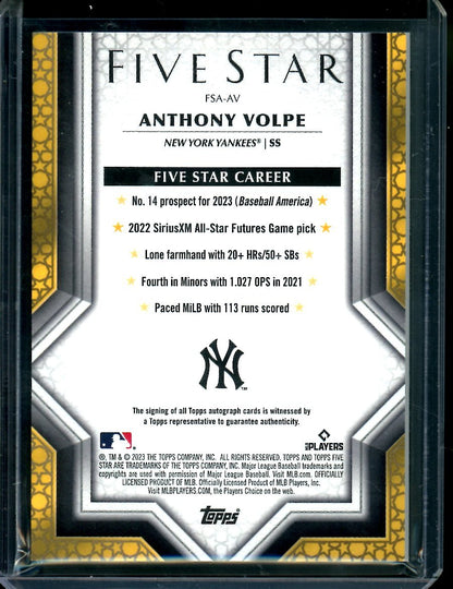 2023 Topps Five Star Anthony Volpe Rookie Auto Blue /25 Yankees - Trading Card Market