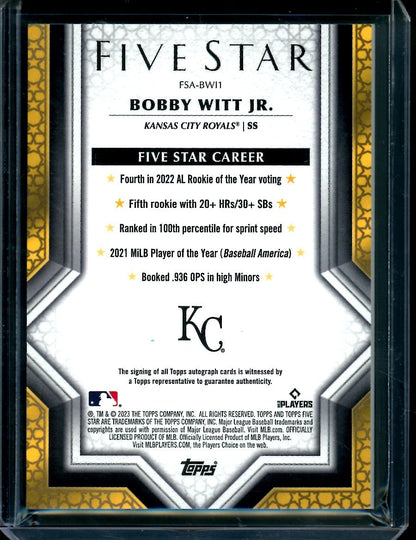2023 Topps Five Star Bobby Witt Auto Gold /10 Royals - Trading Card Market