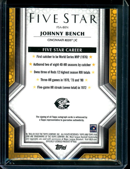2023 Topps Five Star Johnny Bench Auto /75 Reds - Trading Card Market