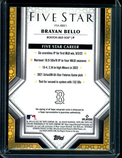 2023 Topps Five Star Brayan Bello Rookie Auto /75 Red Sox - Trading Card Market