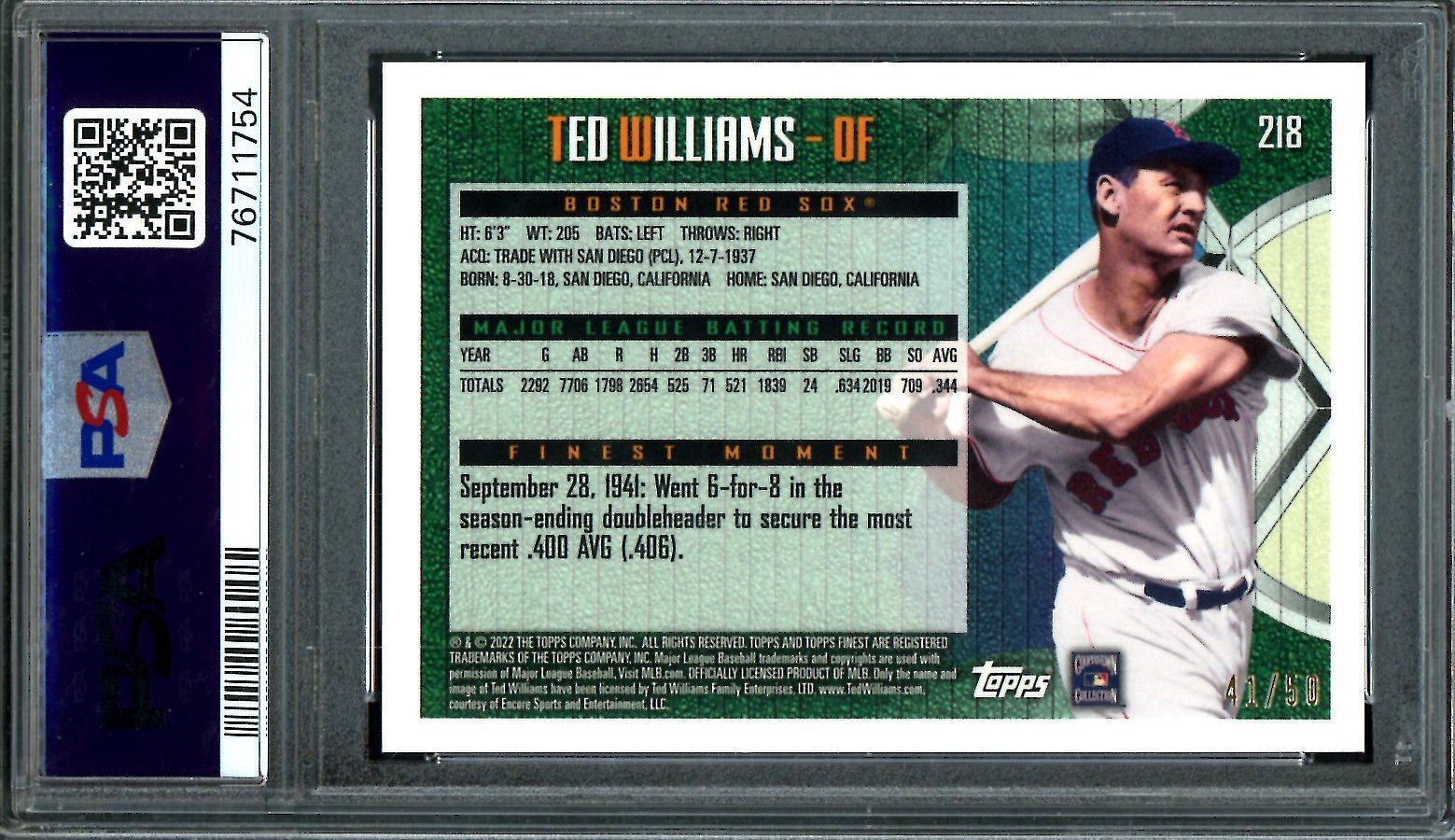 2022 Topps Finest Flashbacks Ted Williams SP Gold Refractor /50 PSA 9 Red Sox - Trading Card Market