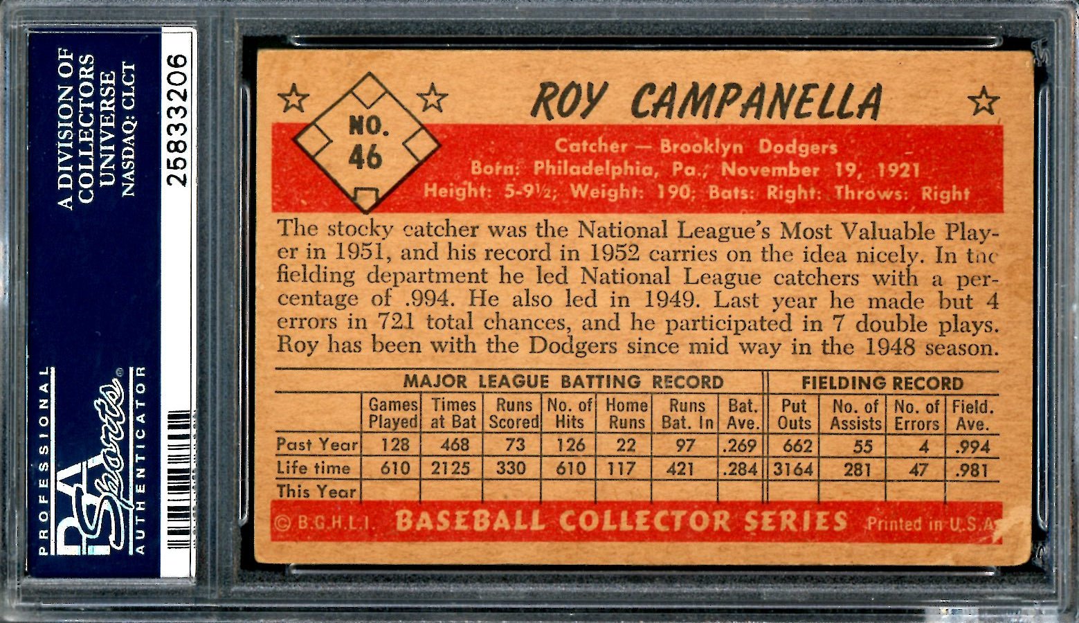 1953 Bowman Color Roy Campanella 46 PSA 3 Dodgers - Trading Card Market