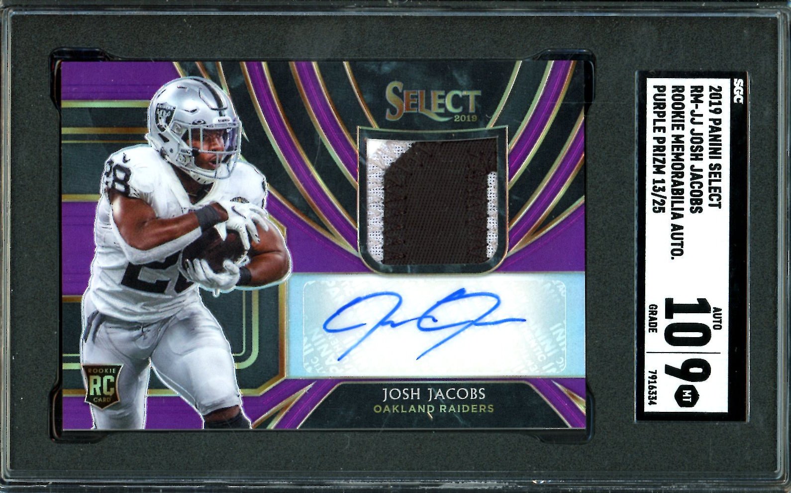 2019 Panini Select Josh Jacobs Rookie RPA Purple /25 SGC 9 Raiders - Trading Card Market