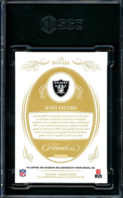 2019 Panini Flawless Josh Jacobs Rookie Sapphire Auto /15 SGC 9.5 Raiders - Trading Card Market