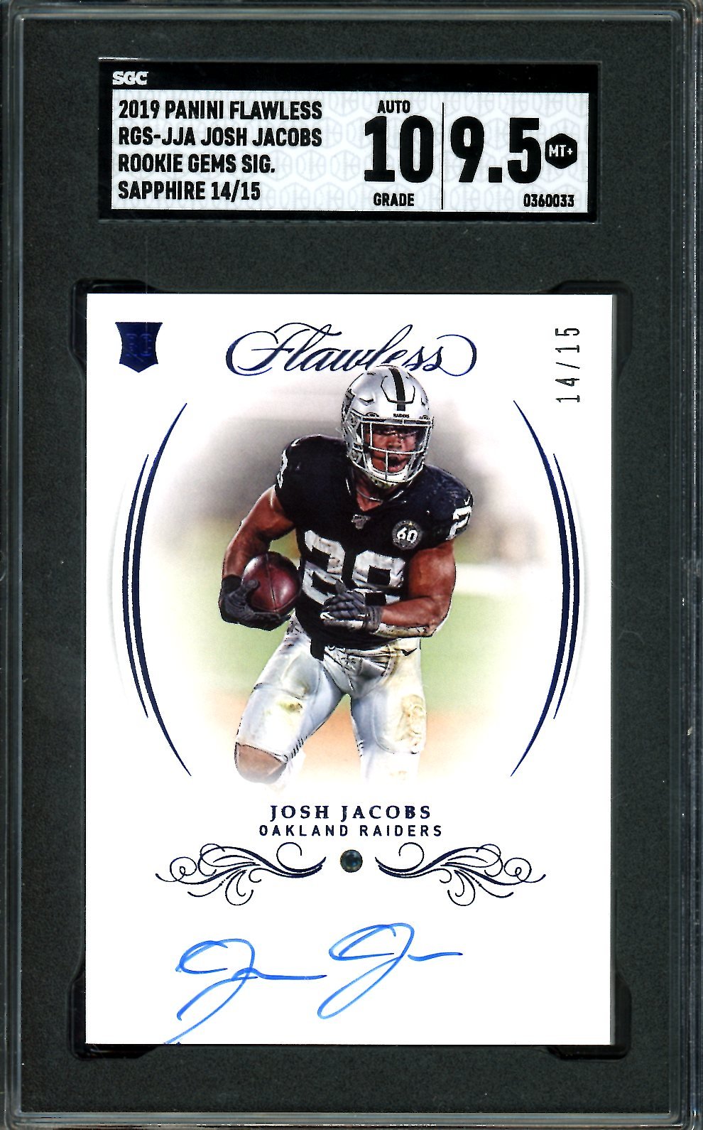 2019 Panini Flawless Josh Jacobs Rookie Sapphire Auto /15 SGC 9.5 Raiders - Trading Card Market
