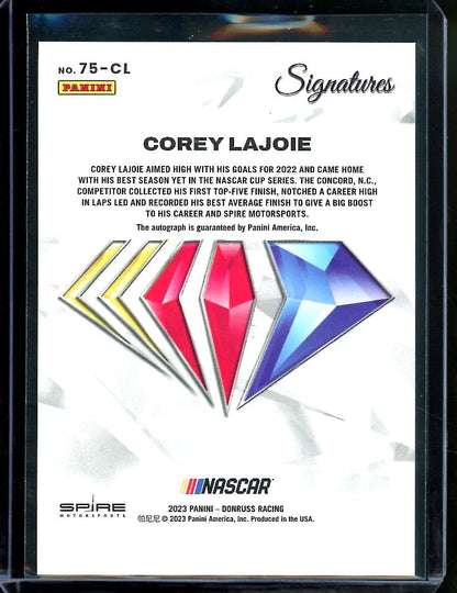 2023 Panini Chronicles Racing Corey Lajoie 75th Anniversary Signatures Auto /75 NASCAR - Trading Card Market