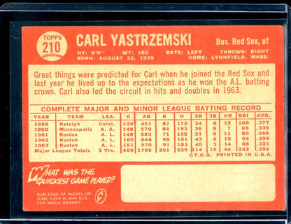 1964 Topps Carl Yastrzemski 210 Red Sox - Trading Card Market