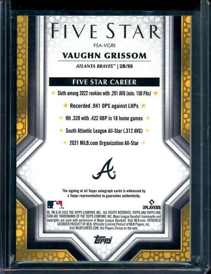 2023 Topps Five Star Vaughn Grissom Rookie Auto Braves - Trading Card Market