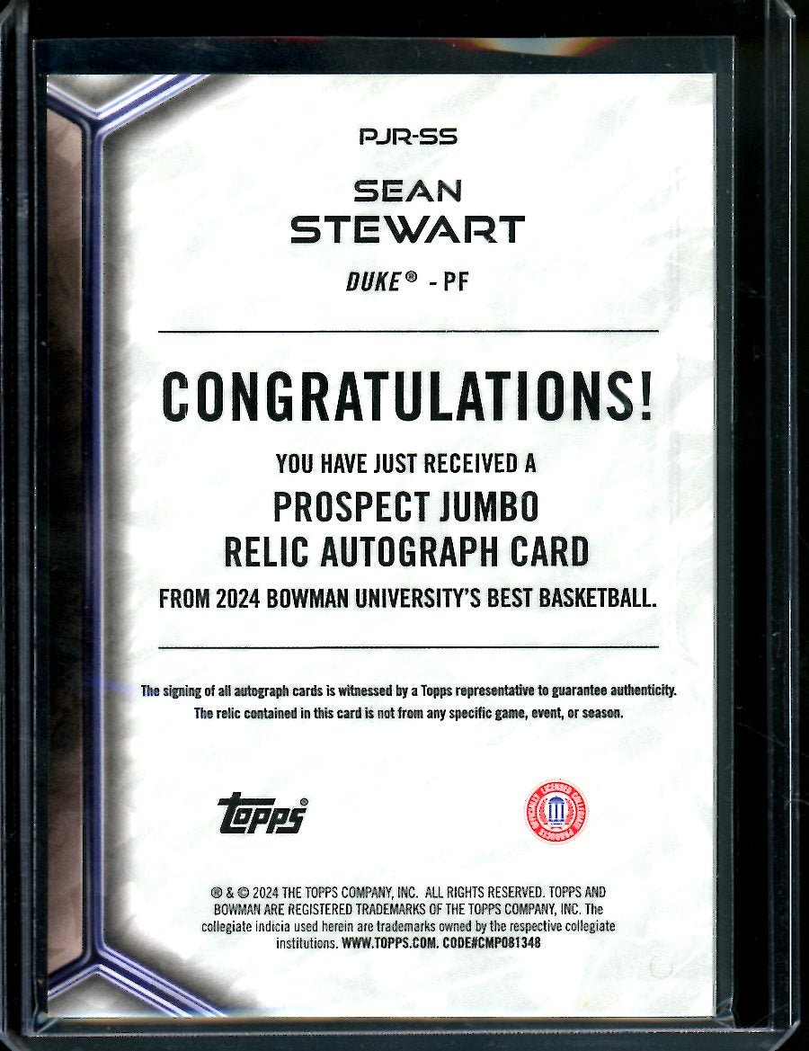2023 Bowman University Best Sean Stewart Patch Auto /49 Duke - Trading Card Market