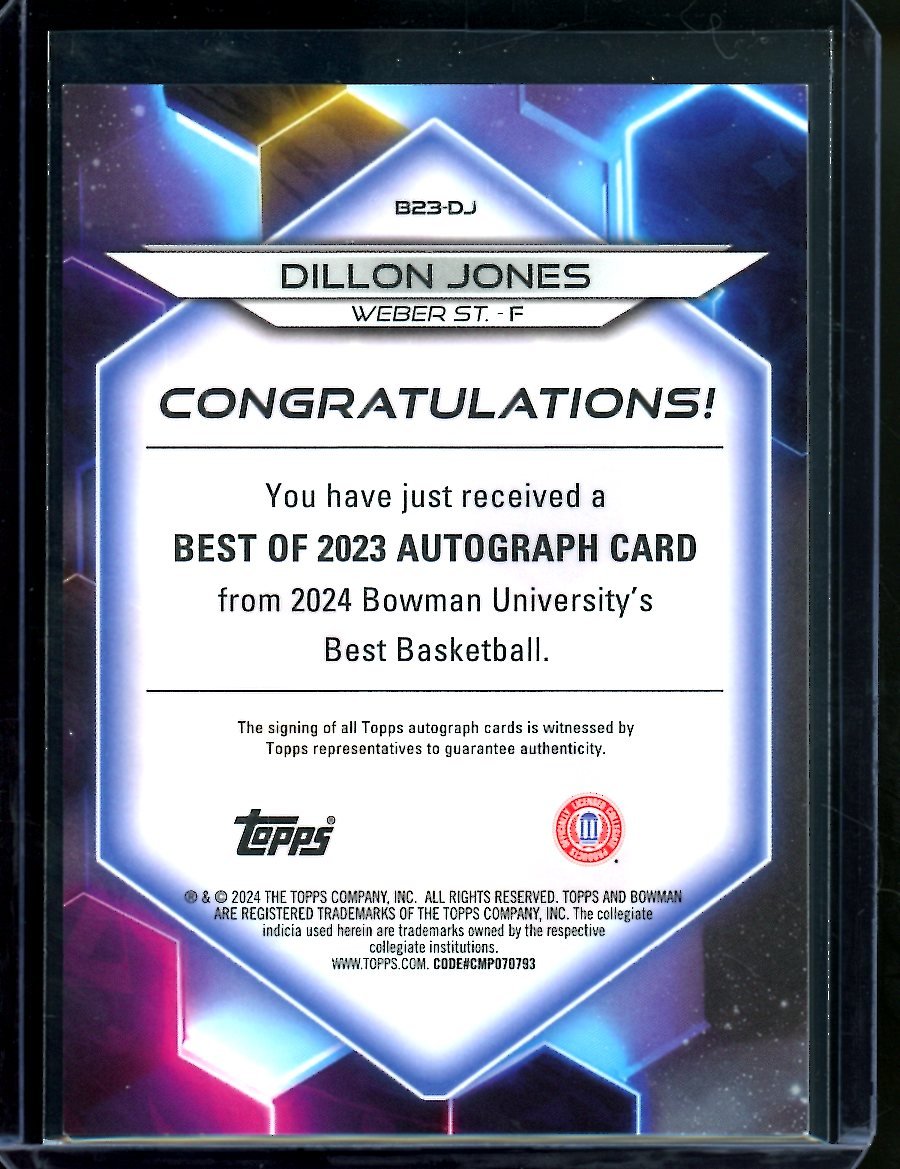 2023 Bowman University Best Dillon Jones Auto /125 Weber State - Trading Card Market