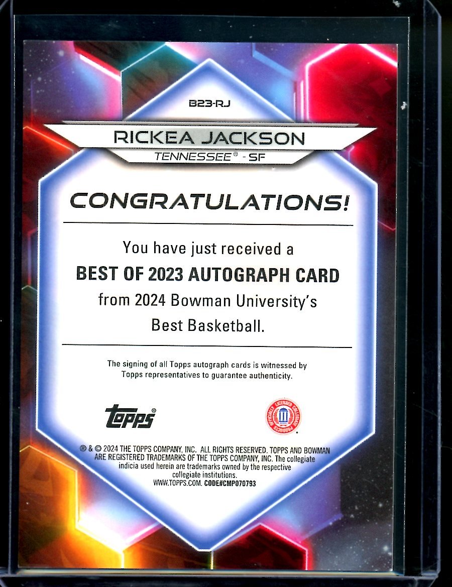 2023 Bowman University Best Rickea Jackson Auto Tennessee - Trading Card Market
