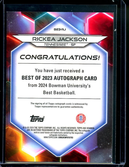 2023 Bowman University Best Rickea Jackson Auto Tennessee - Trading Card Market