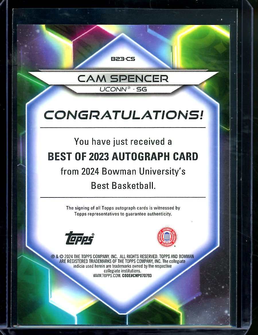 2023 Bowman University Best Cam Spencer Auto /5 UCONN - Trading Card Market