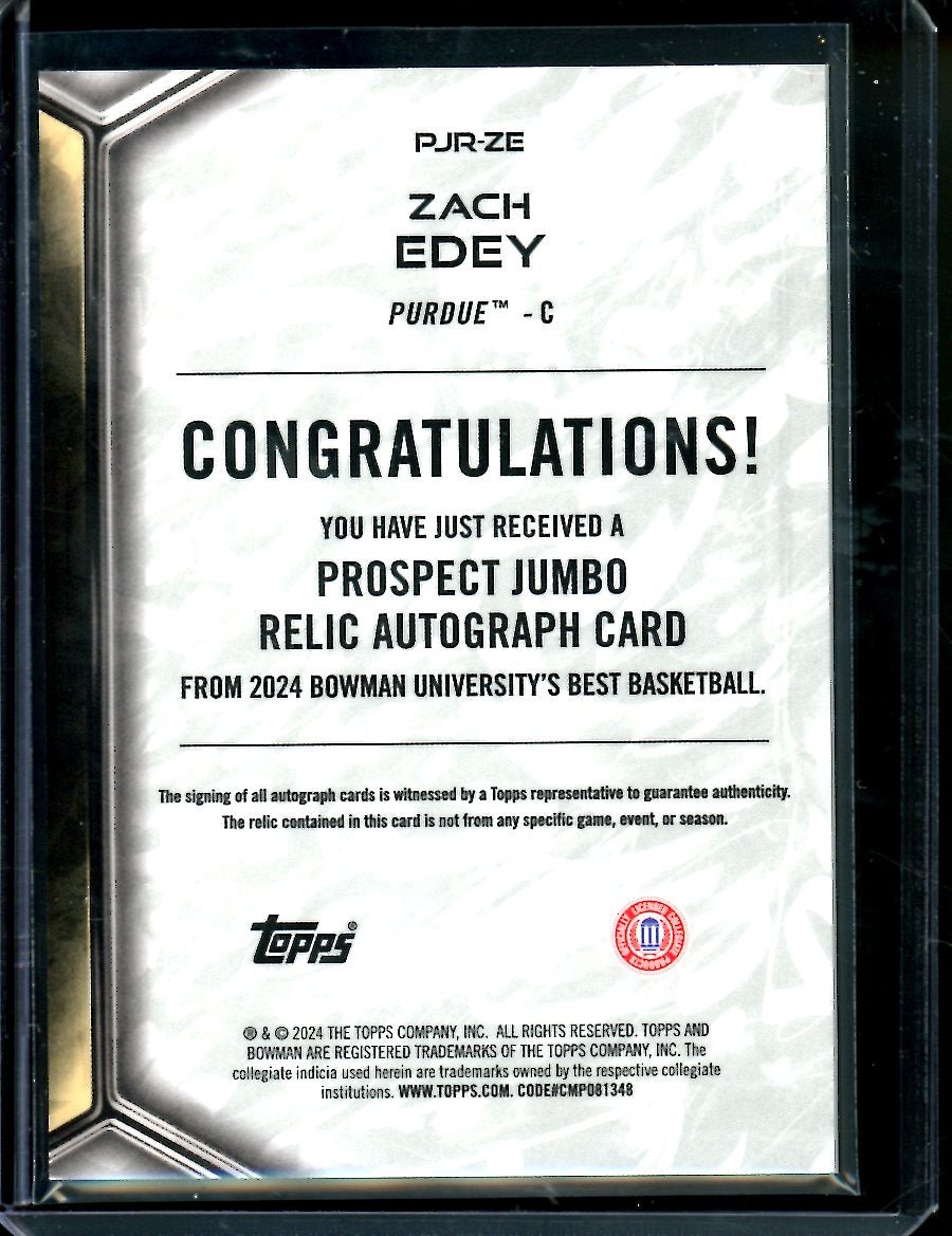 2023 Bowman University Best Zach Edey Patch Auto Purdue - Trading Card Market