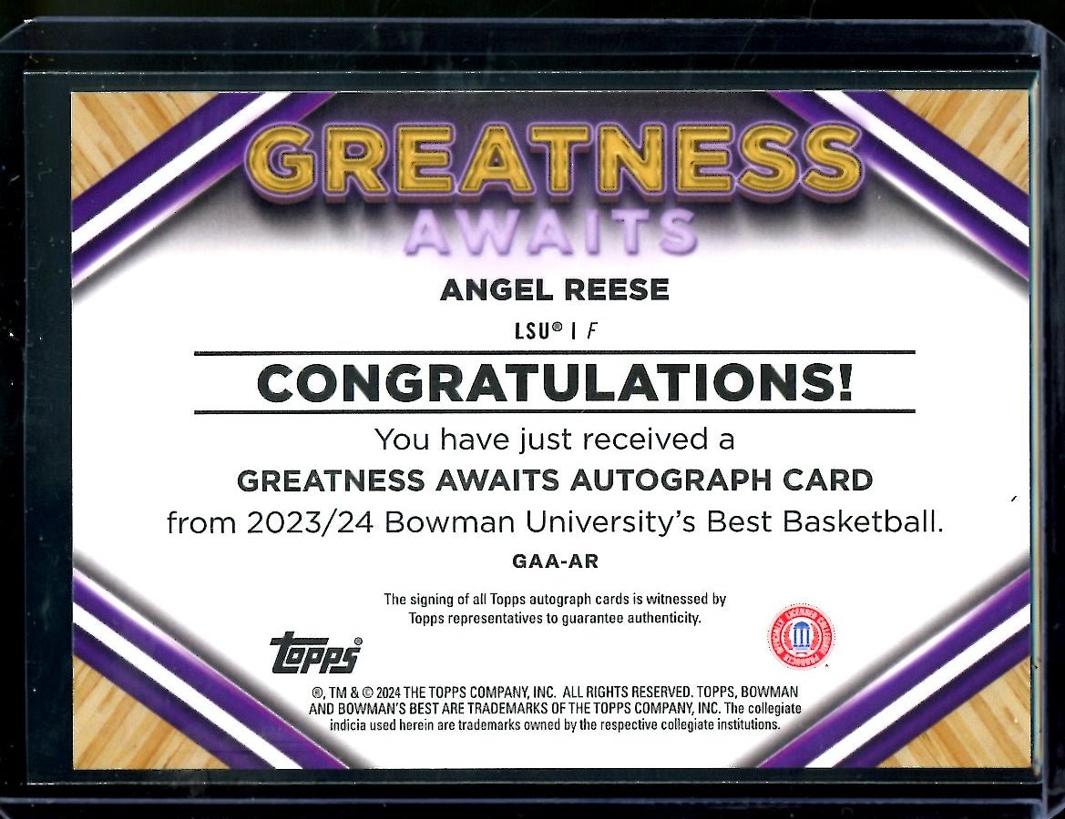 2023 Bowman University Best Angel Reese Greatness Awaits Auto Orange /25 LSU - Trading Card Market