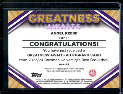 2023 Bowman University Best Angel Reese Greatness Awaits Auto Orange /25 LSU - Trading Card Market