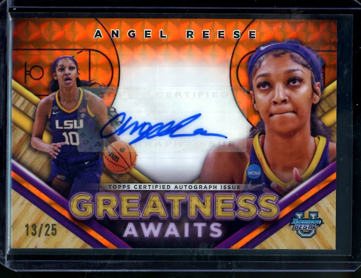 2023 Bowman University Best Angel Reese Greatness Awaits Auto Orange /25 LSU - Trading Card Market