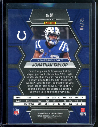2023 Panini Mosaic Jonathan Taylor Orange Flouressant /25 Colts - Trading Card Market