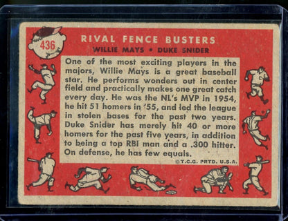 1958 Topps Willie Mays/Duke Snider Rival Fence Busters 436 - Trading Card Market