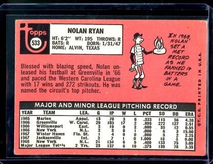 1969 Topps Nolan Ryan #533 Mets 1