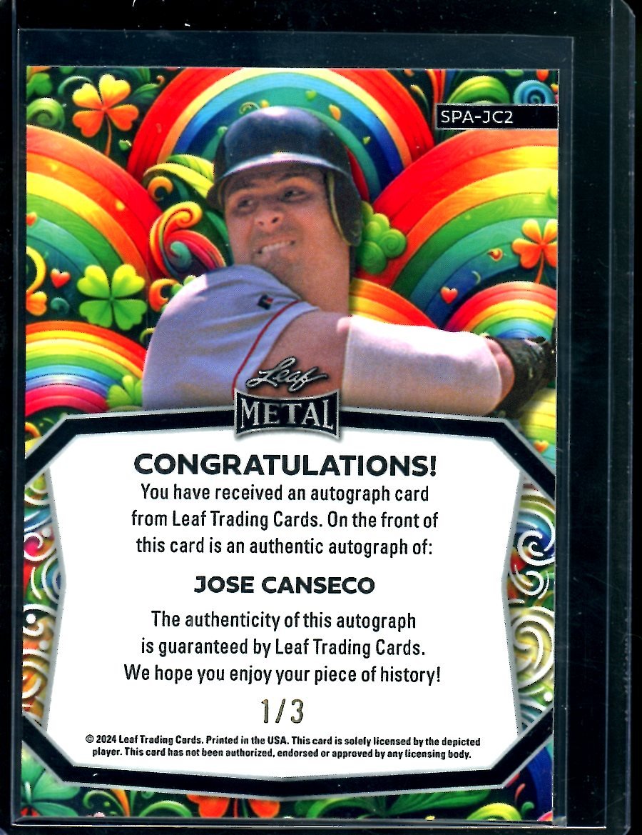 2024 Leaf St. Patrick's Day Jose Canseco Rainbow Auto /3 Athletics - Trading Card Market