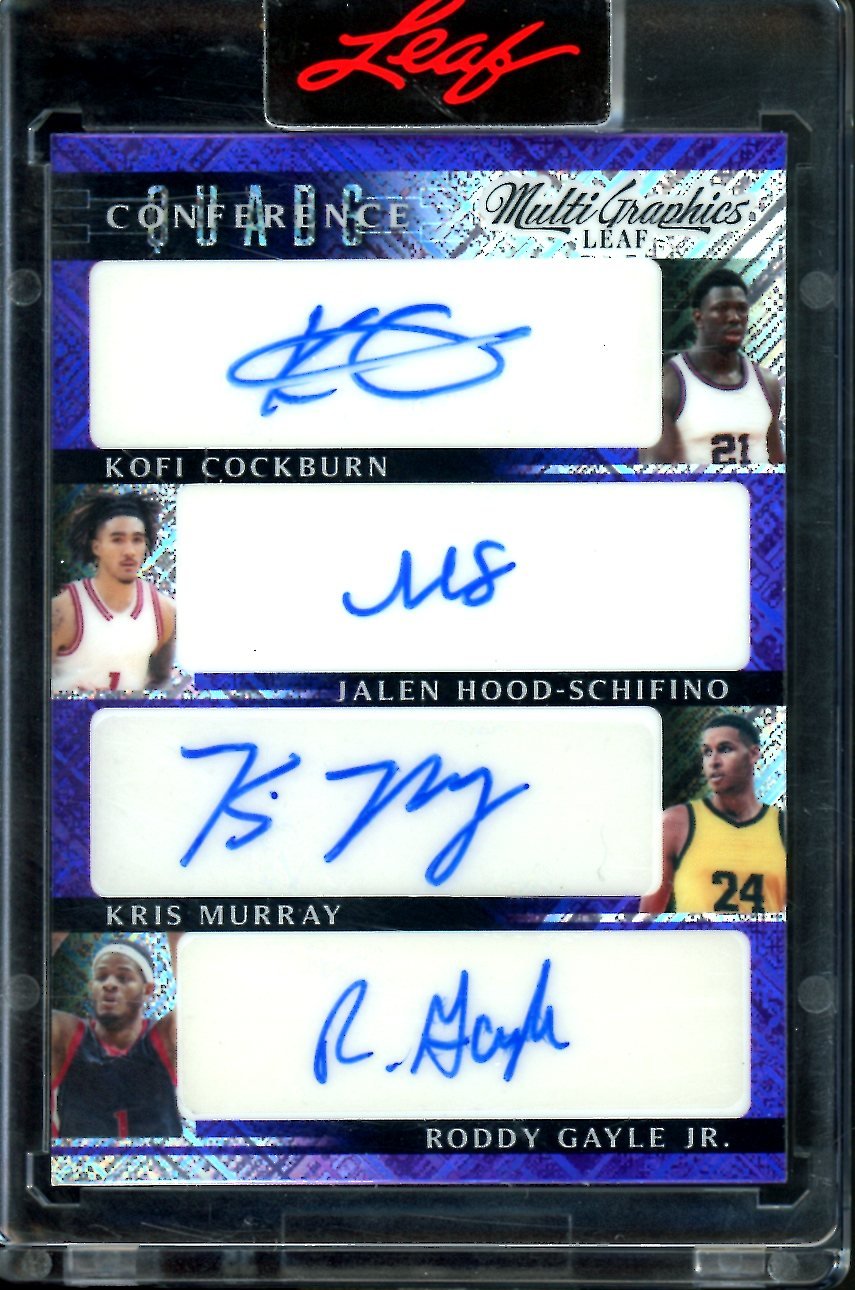 2023 Leaf MultiGraphics Kofi Cockburn/Jalen Hood - Schifino/Kris Murray/Roddy Gayle Jr. Quad Auto Purple /20 - Trading Card Market
