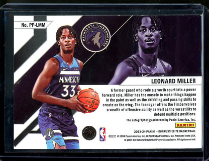 2023/24 Panini Elite Leonard Miller Rookie Pen Pals Auto Red /49 Timberwolves