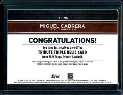 2024 Topps Tribute Miguel Cabrera Triple Patch Green /99 Tigers